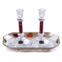 Painted Glass Hebraic Column Candlesticks with Tray: Pomegranates (Red). Lily Art - 1