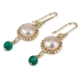 Queen Helene: Pearl and Green Agate Brass Earrings - 2
