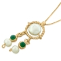 Queen Helene: Pearls and Green Agates Brass Dangling Necklace - 1