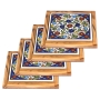 Set of 4 Olive Wood & Armenian Ceramic Coasters - Colorful Flowers - 1