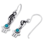 Silver Hamsa Earrings with Opal Stone - 1