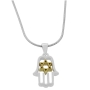 Silver Hamsa Necklace with Gold Plated Star of David - 1