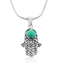 Silver Hamsa Necklace with Turquoise Stone - 1