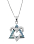  Silver Heart and Opalite Interlocked Star of David Necklace - 1