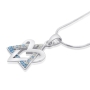 Silver Heart and Zirconia Interlocked Star of David Necklace - 1