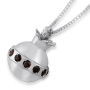 Silver Jeweled Pomegranate Necklace - Garnet Stones - 1
