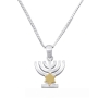 Silver Menorah Necklace with Gold Star of David - 1