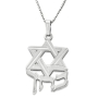 Silver Name Necklace in Hebrew with Star of David-Arial Script - 2