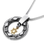  Silver Open Disk with Hanging Gold Star of David Pendant  - 2