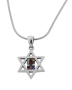 Silver Star of David Necklace with Hoshen Gemstone Center - 1