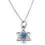  Silver Star of David Necklace with Opalite Heart Center - 1