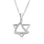 Silver Star of David Necklace with Zirconia Accents - 2