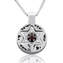 Silver Star of David Unisex Necklace with Shema Israel & Garnet Stone - 1