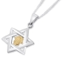 Silver Star of David with Gold Plated Hamsa Pendant  - 1