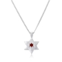 Silver & Stone: Silver Star of David Necklace with Red Stone Center - 1