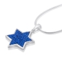 Silver and Blue Zirconia Star of David Necklace - 1