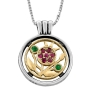 Silver and 9K Gold Pomegranate Necklace with Ruby and Emerald Stones - 1