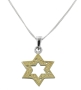 Silver and Patterned Gold Star of David Frame Necklace - 1