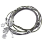 Silver and Purple Multi-Leather Cord Wrap Bracelet with Jewish Charms - 1