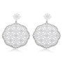 Silvery Filigree Jeweled Disk Earrings by LK Designs - 1