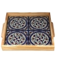 Square Wood & Armenian Ceramic Tray. Colorful Pretty Flowers (Rings - B) - 1