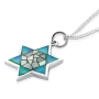  Star of David Necklace: Sterling Silver and Opal with Mother of Pearl Mosaic Center - 1