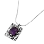 Sterling Silver Amethyst Necklace - Square Foliate Frame - 1