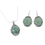   Sterling Silver Cameo Style Necklace and Earrings with Large Oval Roman Glass Center - 1