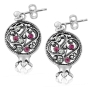 Sterling Silver Filigree Pomegranate Stud Earrings with Ruby Gemstones and Cubic Zirconia  - 1
