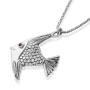 Sterling Silver Angel Fish Necklace with Ruby Stone - 1