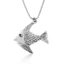 Sterling Silver Angel Fish Necklace with Ruby Stone - 2