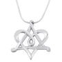Sterling Silver Heart and Star of David Interlocked Necklace - 1