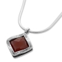 Sterling Silver Layered Square Carnelian Stone Necklace - 1