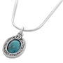 Sterling Silver Oval Necklace with Turquoise Stone - 1