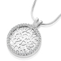 Sterling Silver Shema Yisrael Circle Necklace with Cubic Zirconia Diamonds - 2