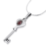 Sterling Silver and Garnet Stone Key Necklace - 1
