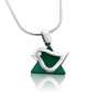 Star of David Dove: Silver Necklace with Green Agate and Cubic Zirconia Diamond - 2