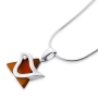 Star of David Dove: Silver Necklace with Carnelian Stone and Cubic Zirconia Diamond - 1