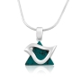 Star of David Dove: Silver Necklace with Turquoise Stone and Cubic Zirconia Diamond - 2