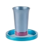 Yair Emanuel Anodized Aluminum Kiddush Cup with Saucer - Blue, Violet, Turquoise - 1