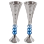Yair Emanuel Textured Nickel Candlesticks with Balls (Choice of Colors) - 3