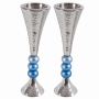 Yair Emanuel Anodized Aluminum Textured Candlesticks with Turquoise Balls - 1