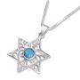 Sterling Silver Filigree Star of David Necklace with Opal Center - 1
