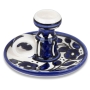 Armenian Ceramics Single Candle Holder on Saucer - Blue Flowers - 1