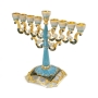 Ornate Enamel Hanukkah Menorah With Rhinestones - 2