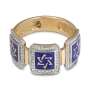 14K Yellow Gold & Blue Enamel Deluxe Star of David Ring with 90 Diamonds - 3
