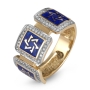 14K Yellow Gold & Blue Enamel Deluxe Star of David Ring with 90 Diamonds - 4