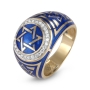Anbinder Jewelry 14K Yellow Gold Blue Enamel Star of David & Diamond Halo Ring  - 1