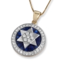 14K Yellow Gold Star of David Diamond Halo Pendant with Blue Enamel - 1