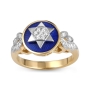 Anbinder Jewelry 14K Yellow & White Gold Star of David & Diamond Olive Branches Ring with Blue Enamel   - 2